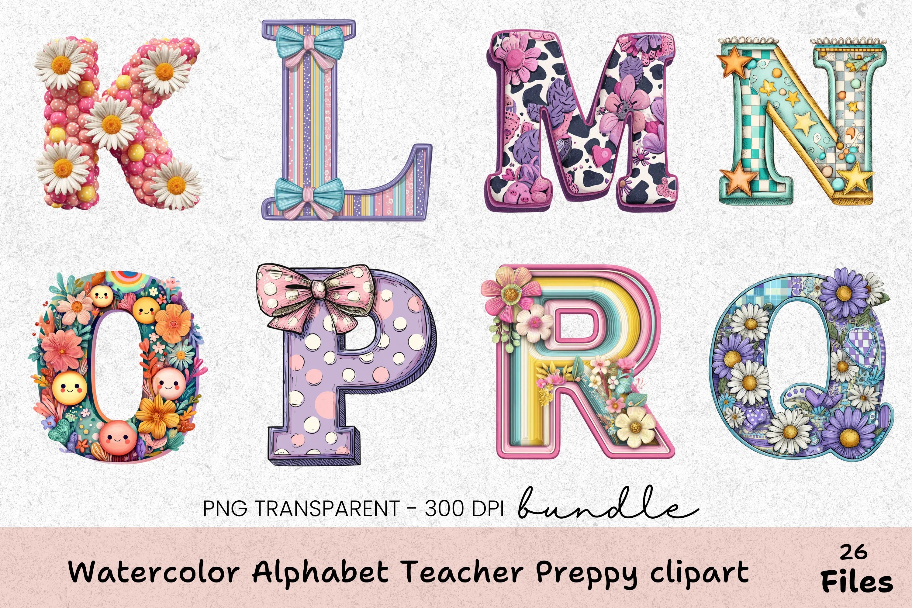 Alphabet Teacher Preppy Clipart Bundle - CraftNest - Digital Crafting and Art