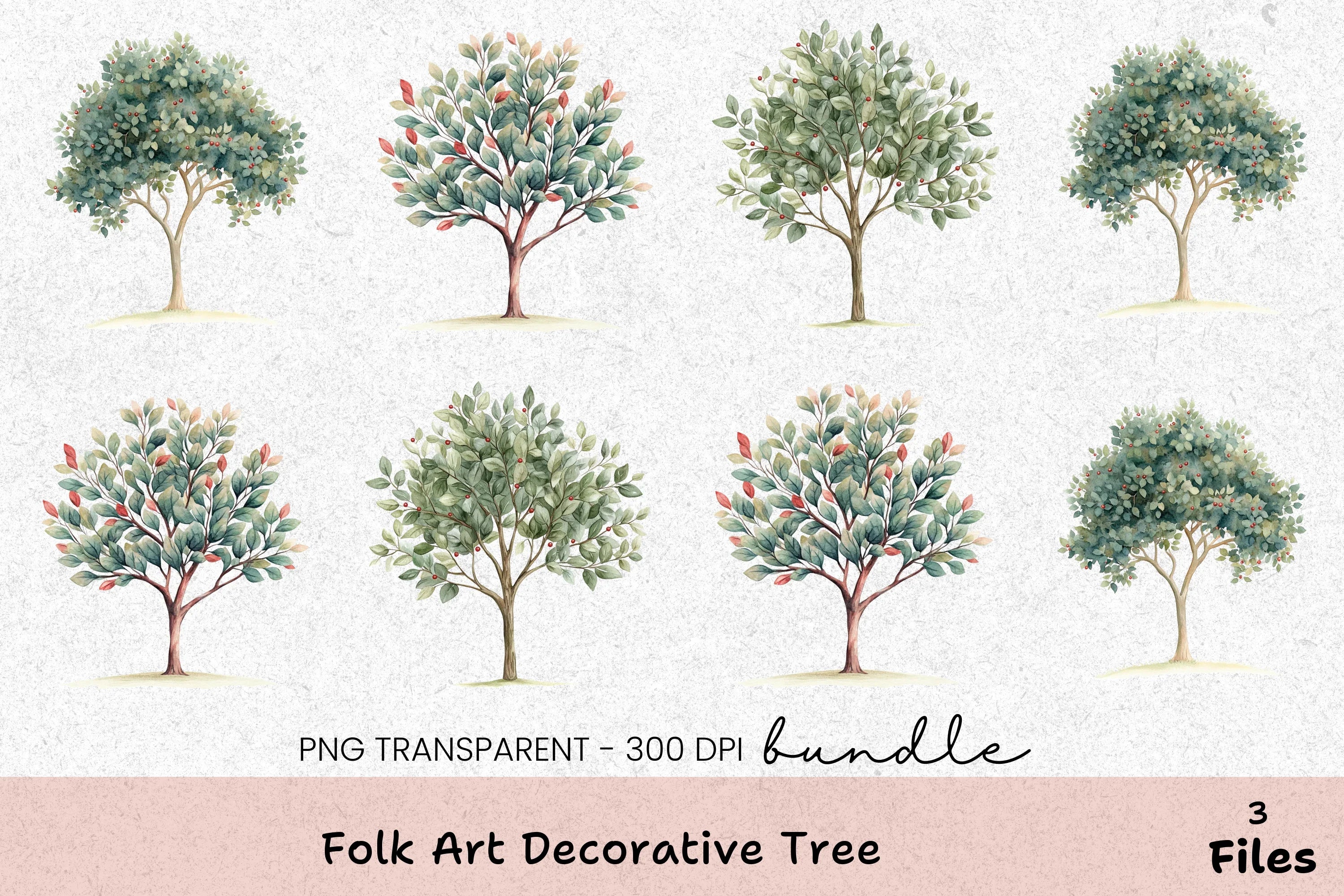 Folk Art Decorative Tree Clipart Bundle - CraftNest - Digital Crafting and Art