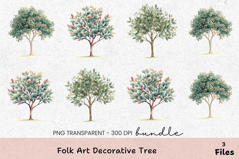 Folk Art Decorative Tree Clipart Bundle - CraftNest - Digital Crafting and Art