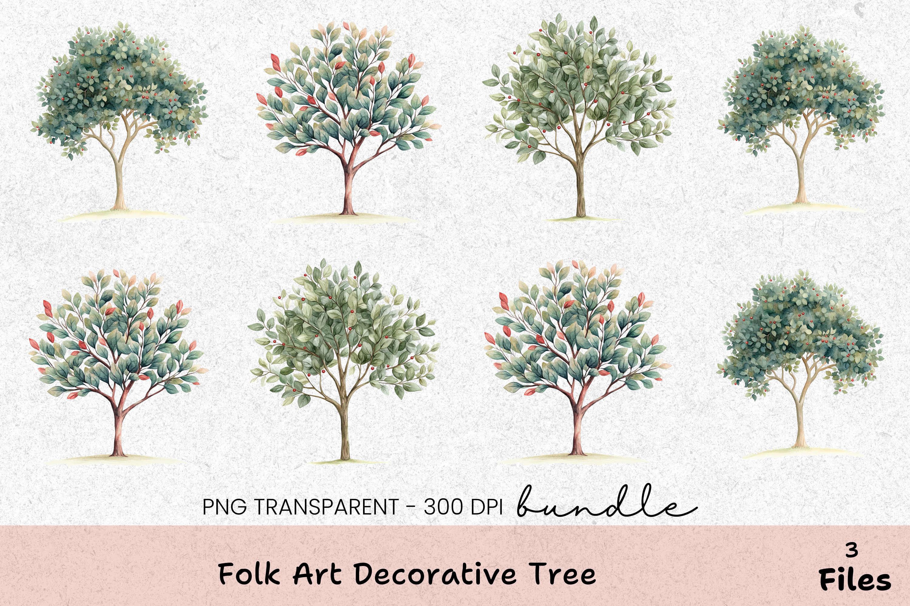 Folk Art Decorative Tree Clipart Bundle