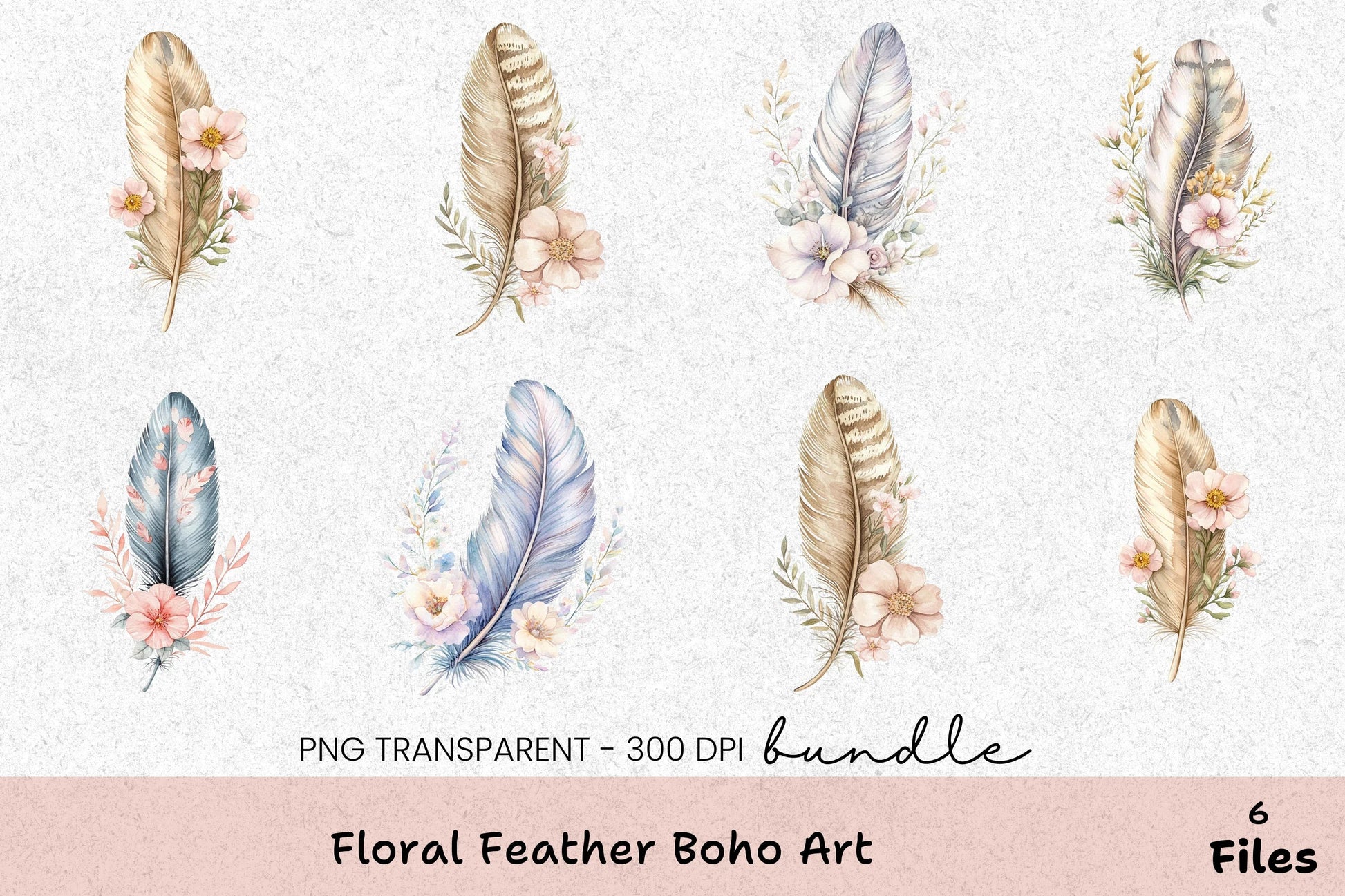 Floral Feather Boho Art Clipart Bundle - CraftNest - Digital Crafting and Art