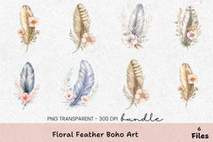 Floral Feather Boho Art Clipart Bundle - CraftNest - Digital Crafting and Art