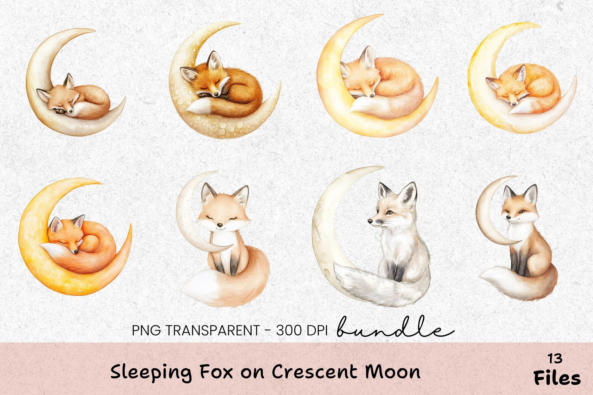 Sleeping Fox on Crescent Moon Clipart Bundle - CraftNest - Digital Crafting and Art