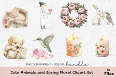 Cute Animals and Spring Floral Clipart Bundle - CraftNest - Digital Crafting and Art