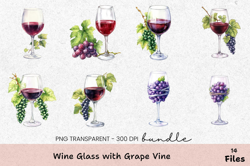 Wine Glass and Grape Vine Clipart Bundle - CraftNest - Digital Crafting and Art