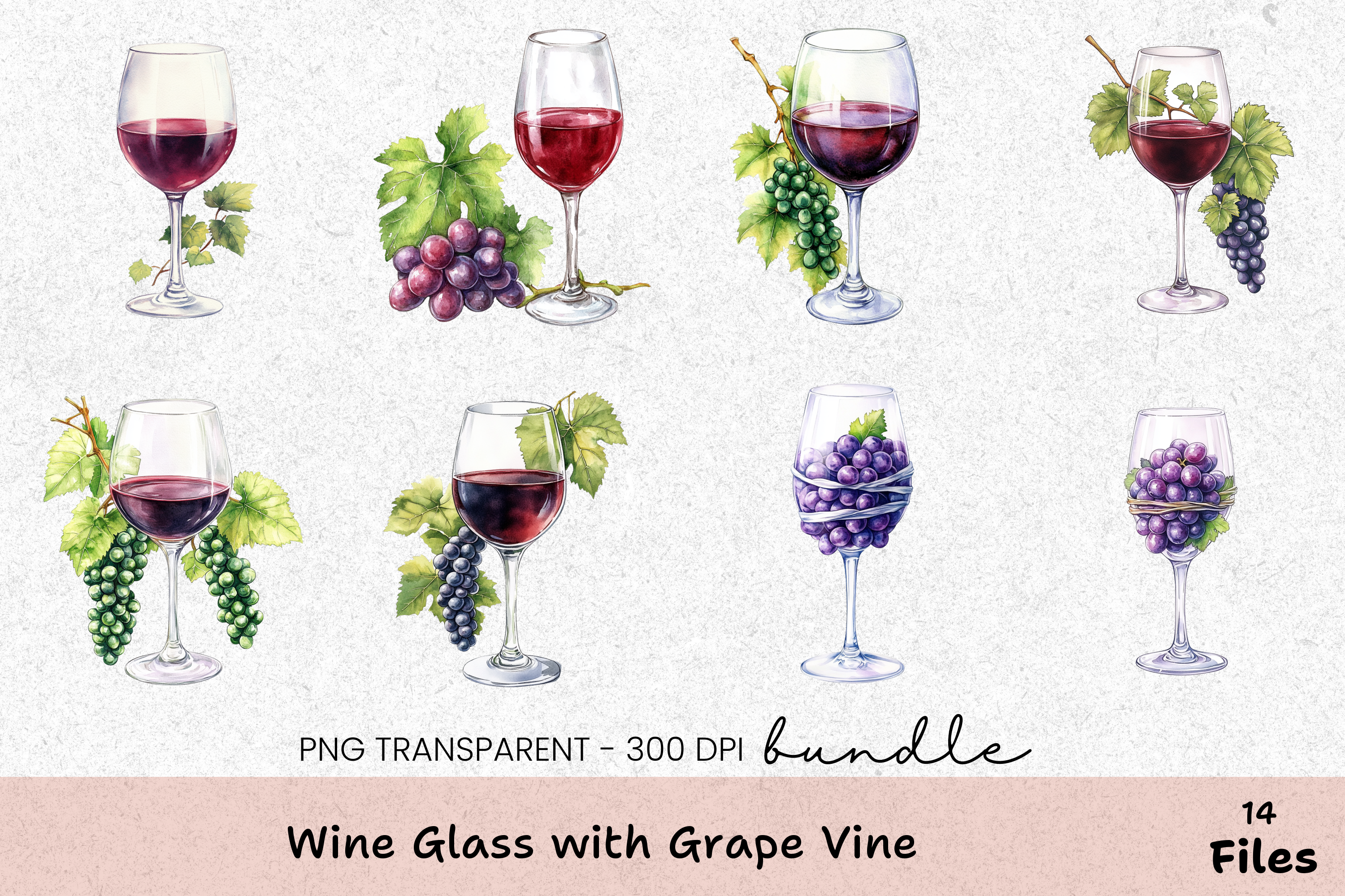 Wine Glass and Grape Vine Clipart Bundle