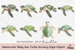 Baby Sea Turtle Nursery Clipart Bundle - CraftNest - Digital Crafting and Art