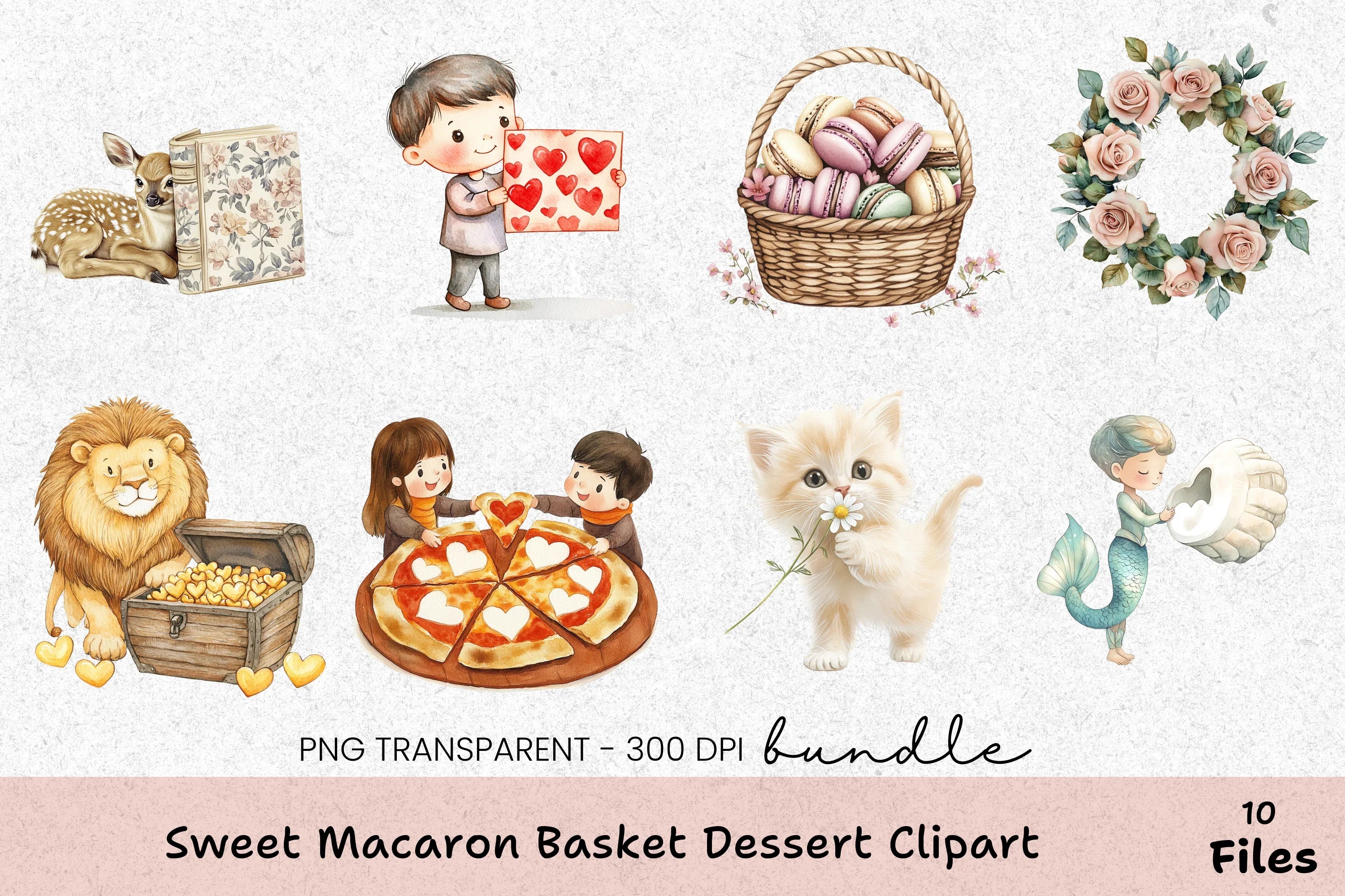 Sweet Macaron Basket Dessert Clipart Bundle - CraftNest - Digital Crafting and Art