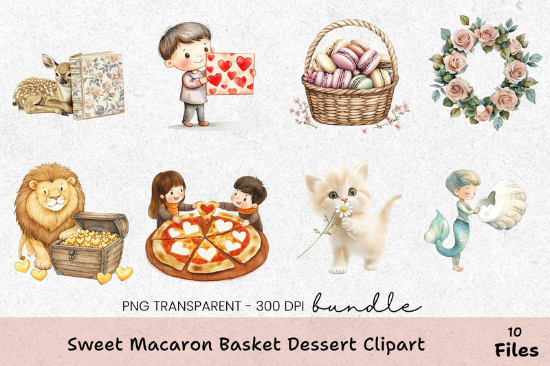 Sweet Macaron Basket Dessert Clipart Bundle - CraftNest - Digital Crafting and Art
