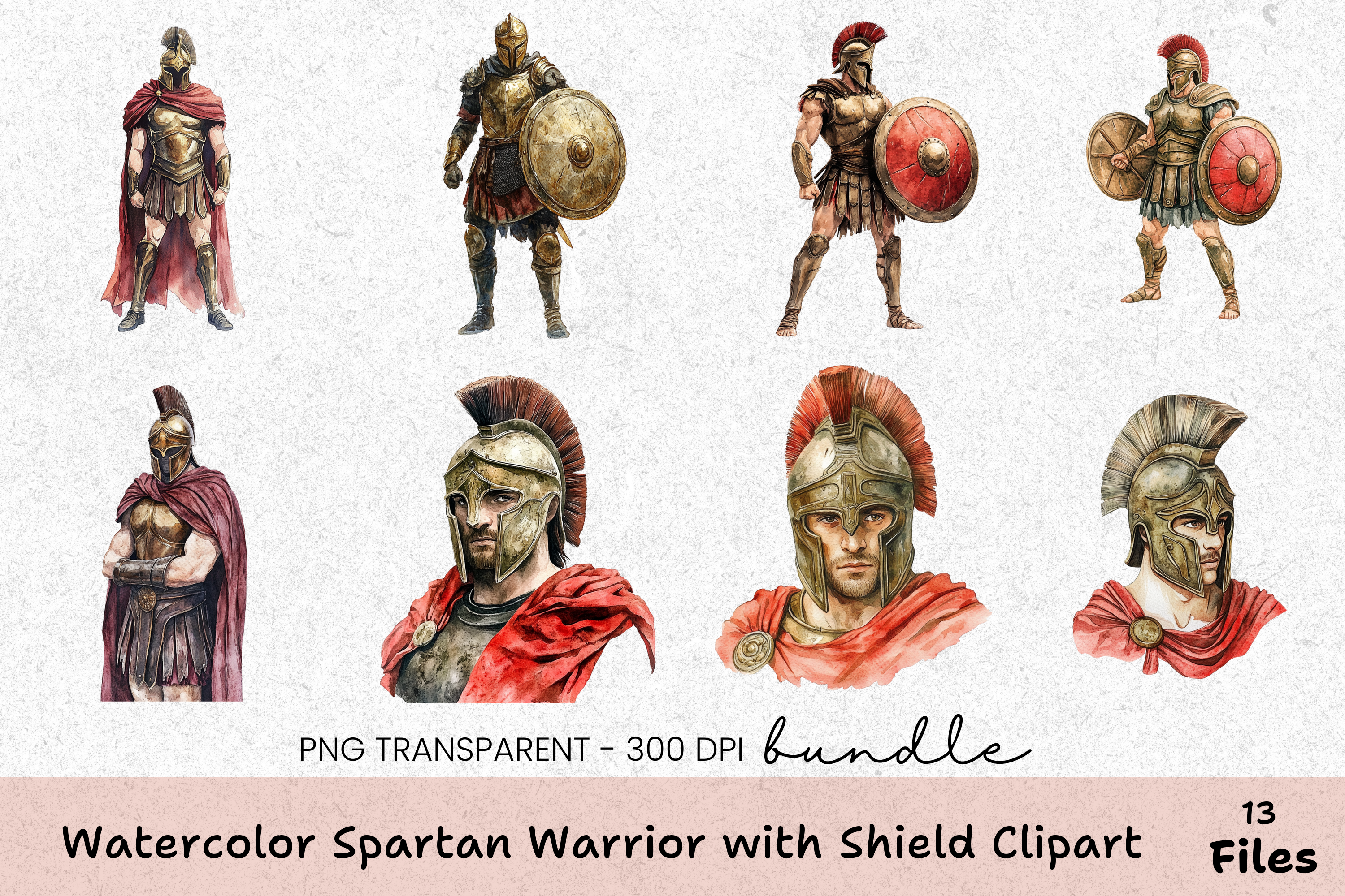 Spartan Warrior Clipart Bundle with Shield