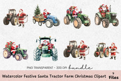Festive Santa Tractor Farm Christmas Clipart Bundle - CraftNest - Digital Crafting and Art