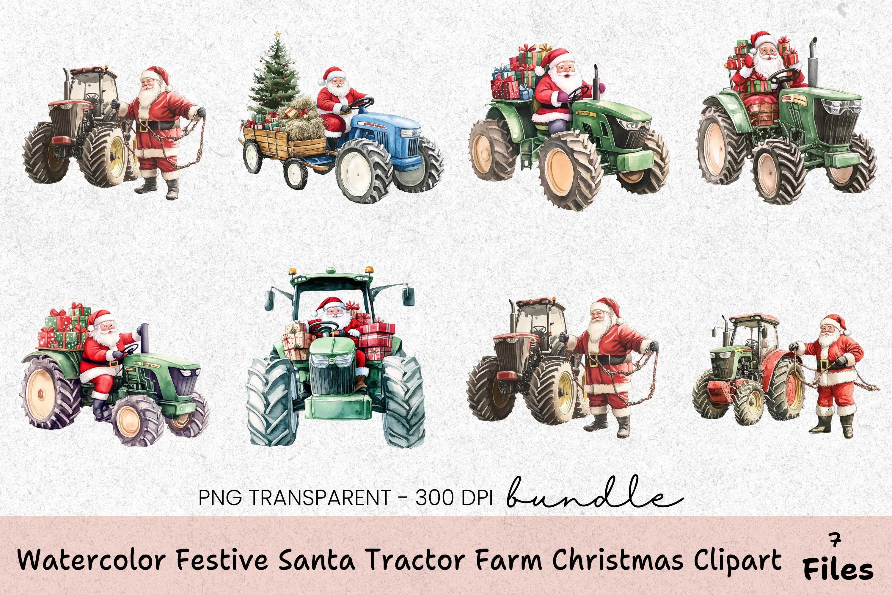 Festive Santa Tractor Farm Christmas Clipart Bundle - CraftNest - Digital Crafting and Art