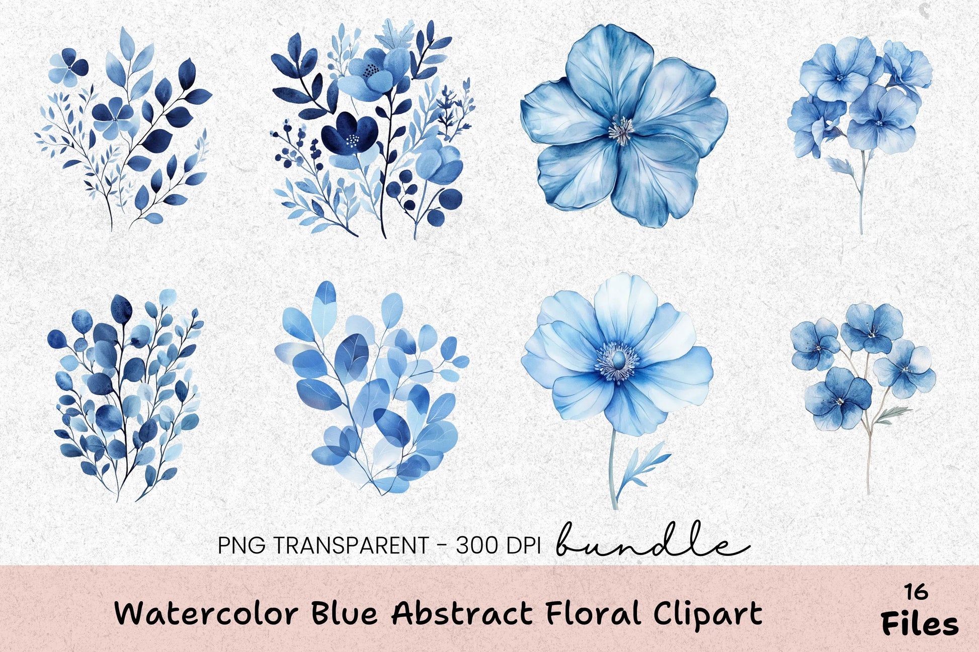 Blue Abstract Floral Clipart Bundle - CraftNest - Digital Crafting and Art
