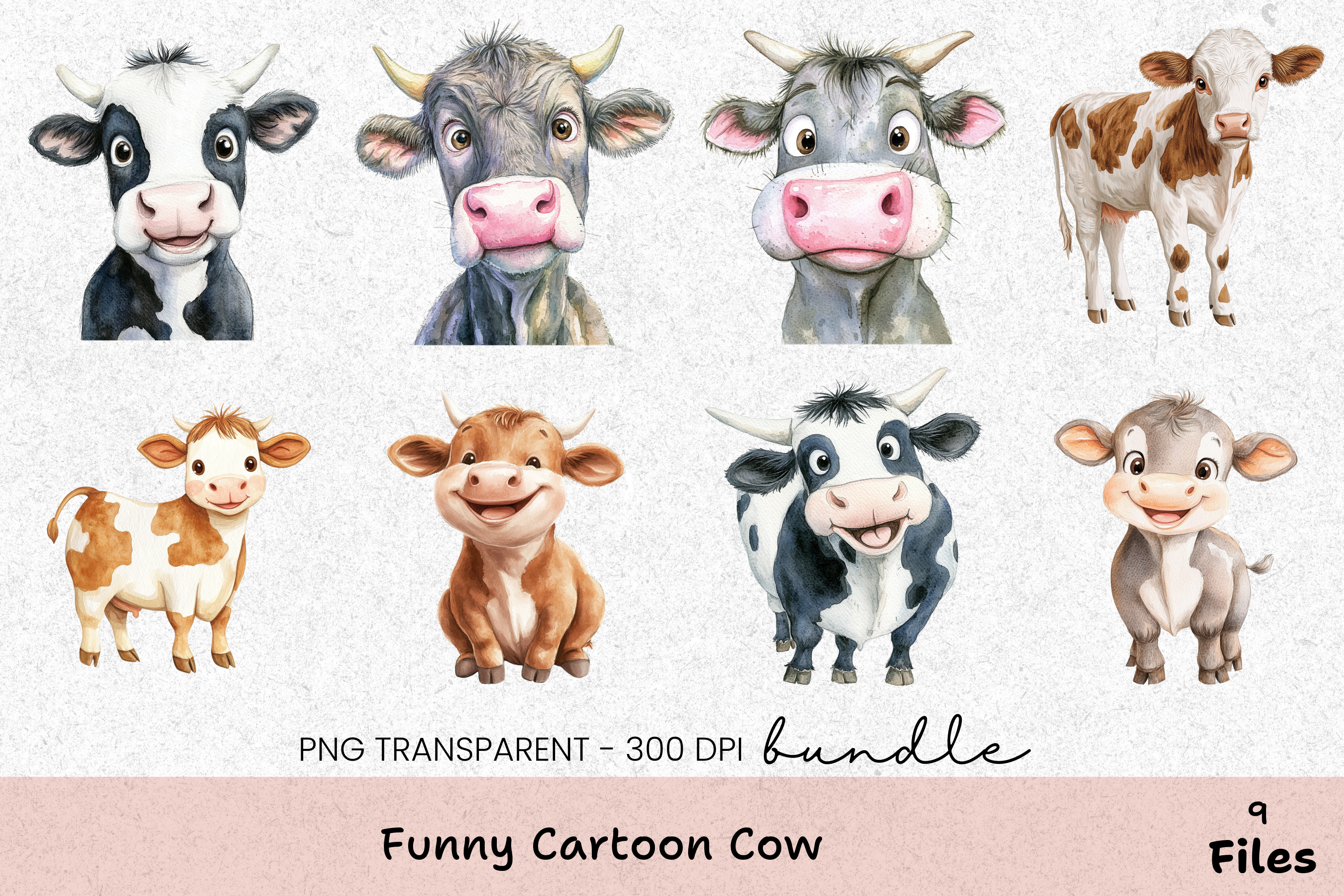 Funny Cartoon Cow Clipart Bundle