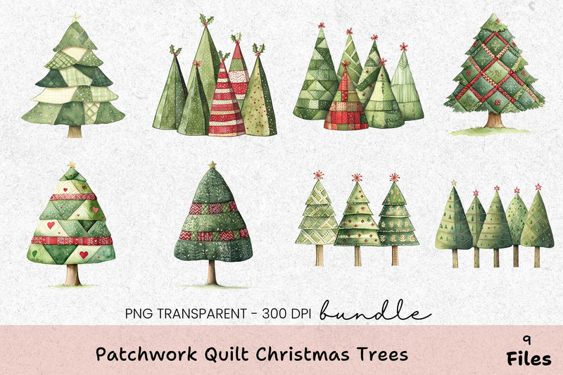 Patchwork Quilt Christmas Trees Clipart Bundle - CraftNest - Digital Crafting and Art