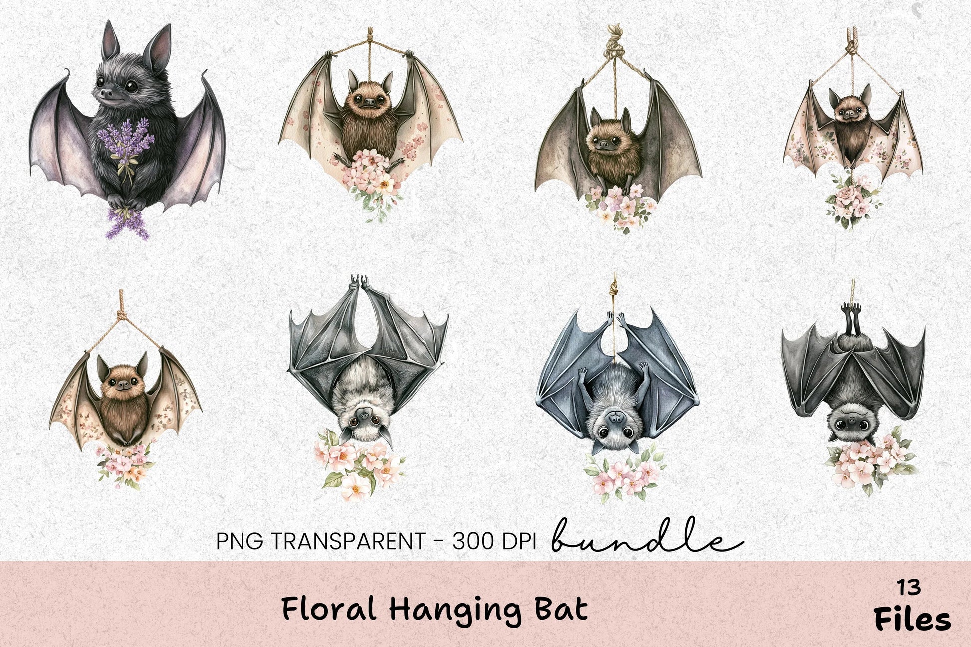 Floral Hanging Bat Clipart Bundle - CraftNest - Digital Crafting and Art