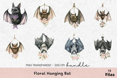 Floral Hanging Bat Clipart Bundle - CraftNest - Digital Crafting and Art