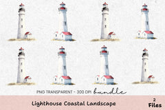 Lighthouse Coastal Landscape Clipart Bundle - CraftNest - Digital Crafting and Art