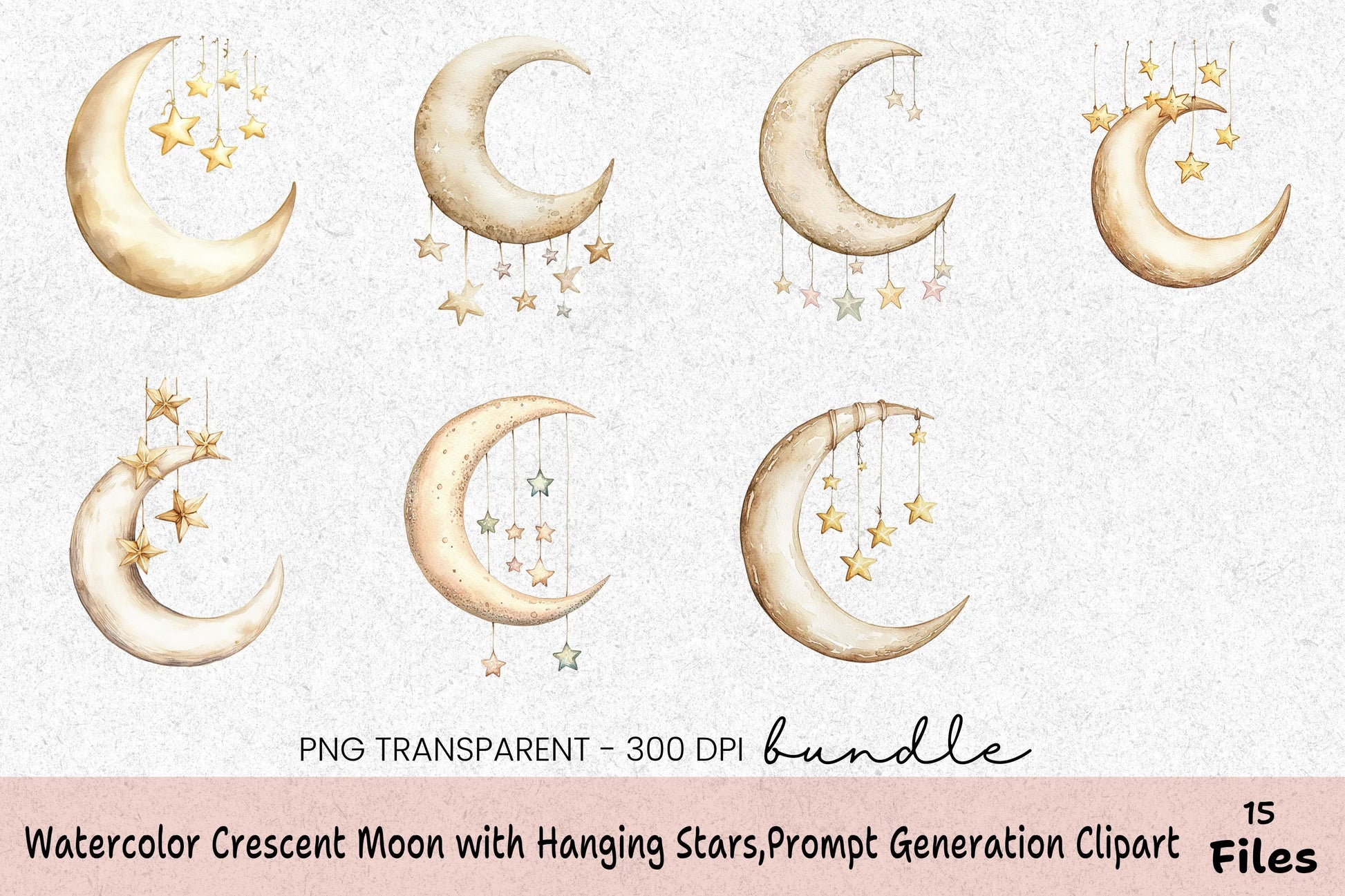 Crescent Moon with Hanging Stars Clipart Bundle - CraftNest - Digital Crafting and Art