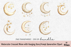 Crescent Moon with Hanging Stars Clipart Bundle - CraftNest - Digital Crafting and Art