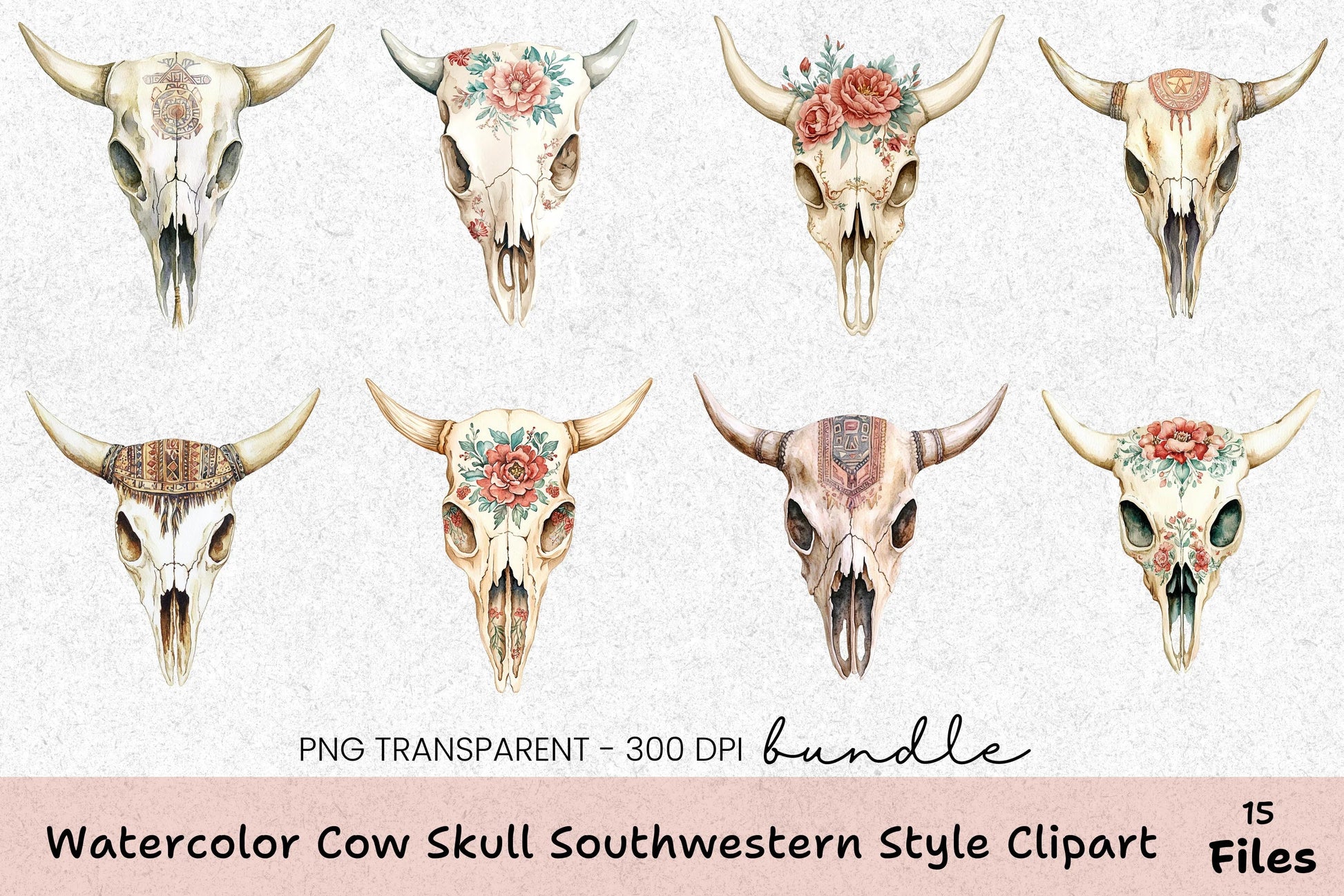 Cow Skull Southwestern Style Clipart Bundle - CraftNest - Digital Crafting and Art