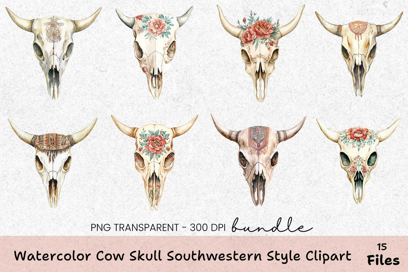 Cow Skull Southwestern Style Clipart Bundle - CraftNest - Digital Crafting and Art