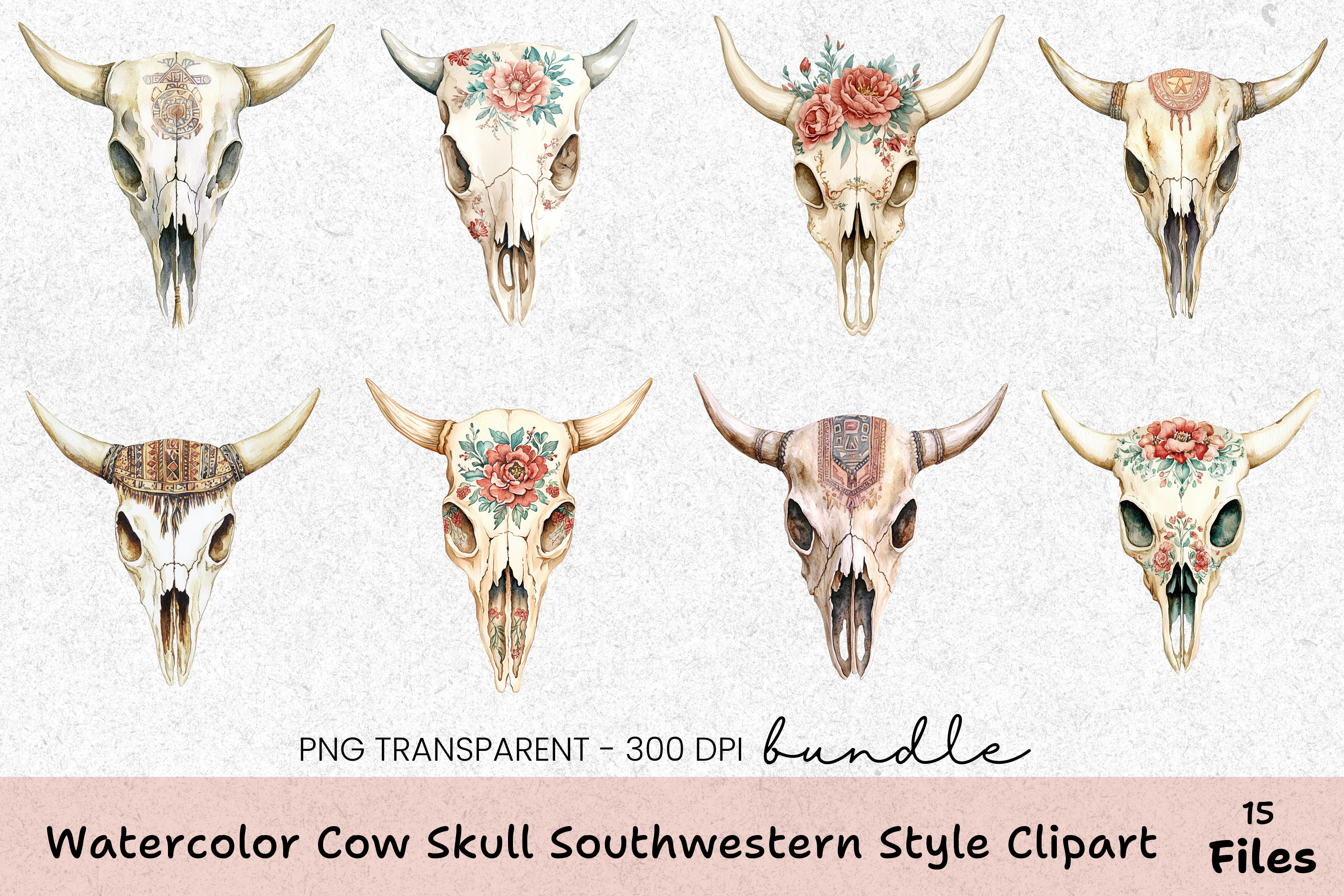 Cow Skull Southwestern Style Clipart Bundle