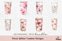 Floral Glitter Tumbler Wrap Designs Bundle - CraftNest - Digital Crafting and Art