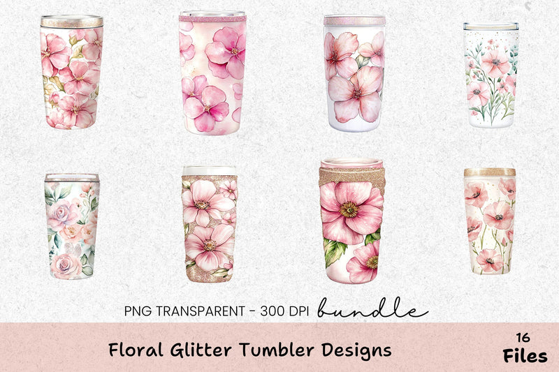 Floral Glitter Tumbler Wrap Designs Bundle - CraftNest - Digital Crafting and Art