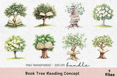 Book Tree Reading Concept Clipart Bundle - CraftNest - Digital Crafting and Art