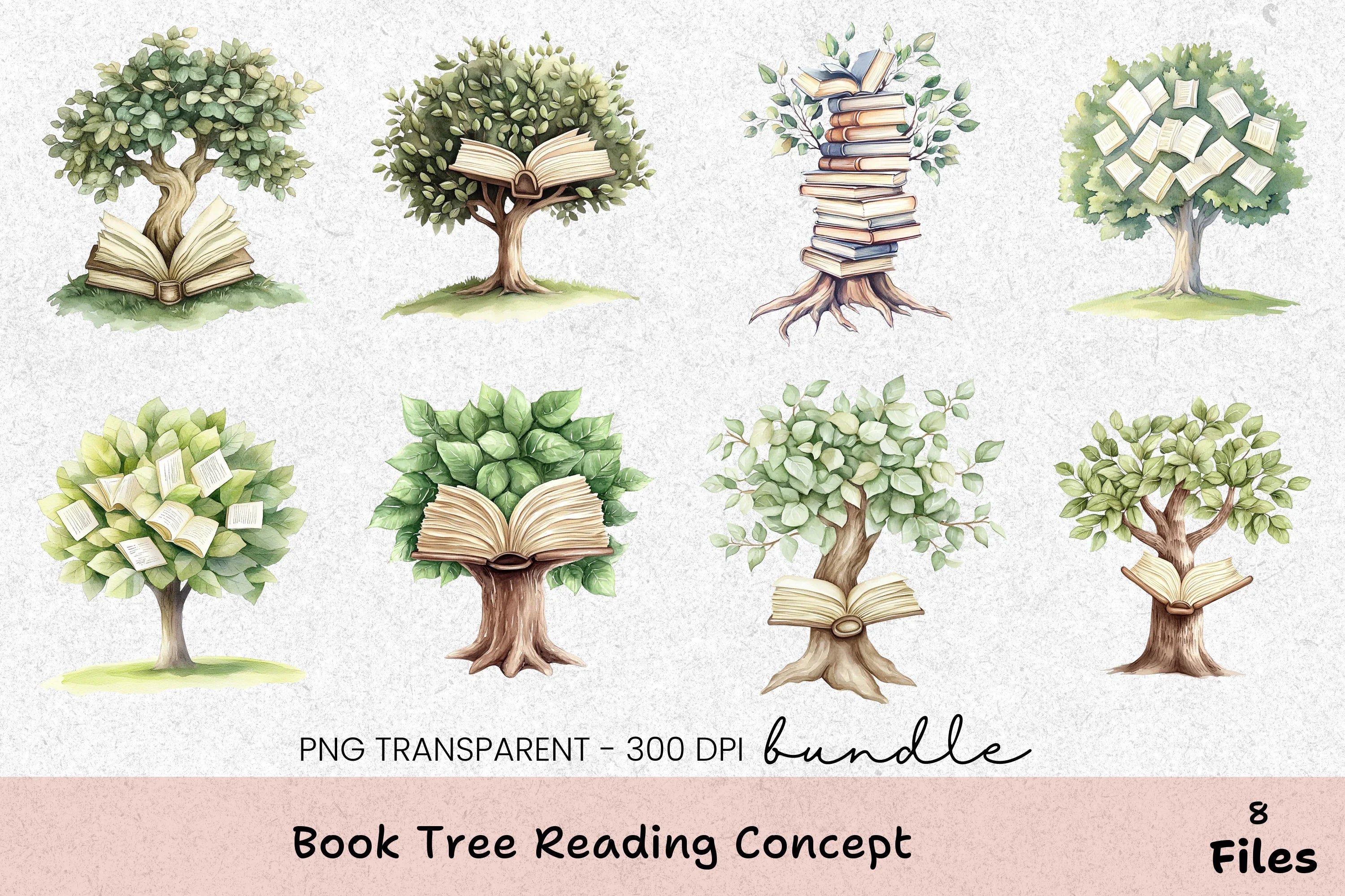 Book Tree Reading Concept Clipart Bundle - CraftNest - Digital Crafting and Art