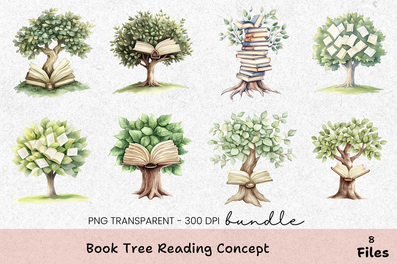 Book Tree Reading Concept Clipart Bundle - CraftNest - Digital Crafting and Art