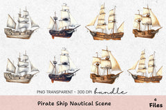 Pirate Ship Nautical Scene Clipart Bundle - CraftNest - Digital Crafting and Art