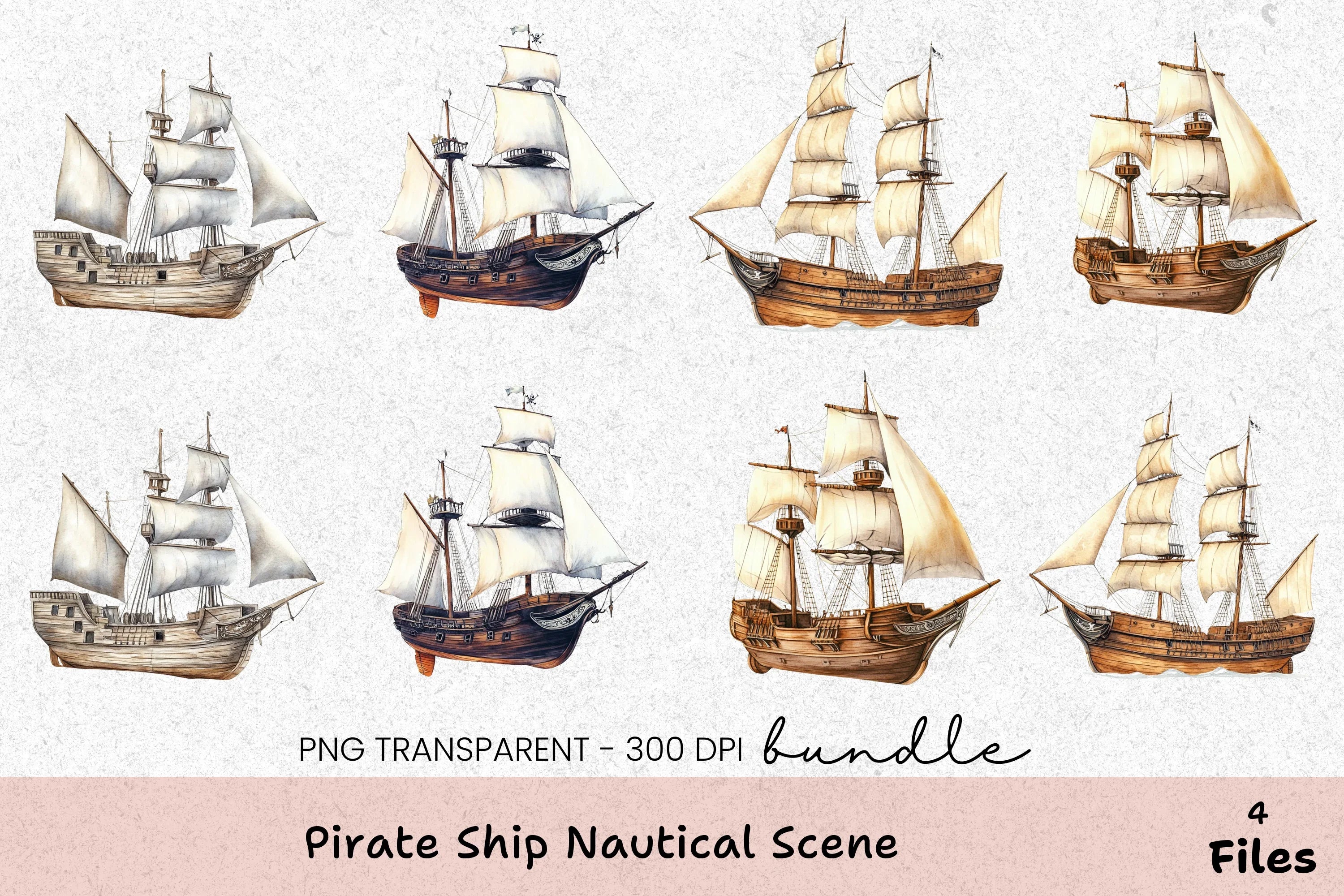 Pirate Ship Nautical Scene Clipart Bundle - CraftNest - Digital Crafting and Art