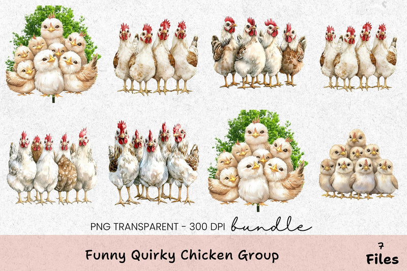 Funny Quirky Chicken Group Clipart Bundle - CraftNest - Digital Crafting and Art