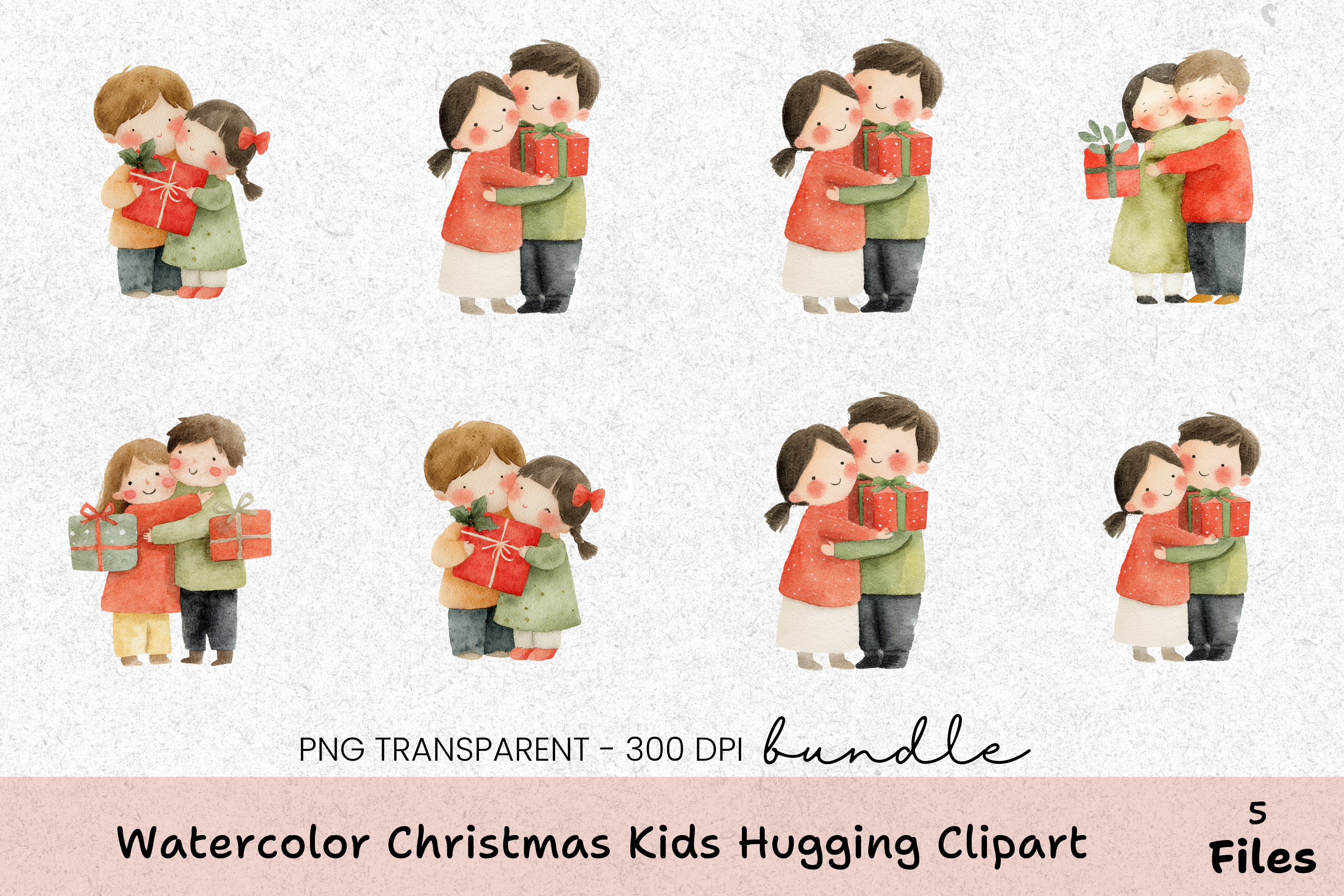 Christmas Kids Hugging Clipart Bundle