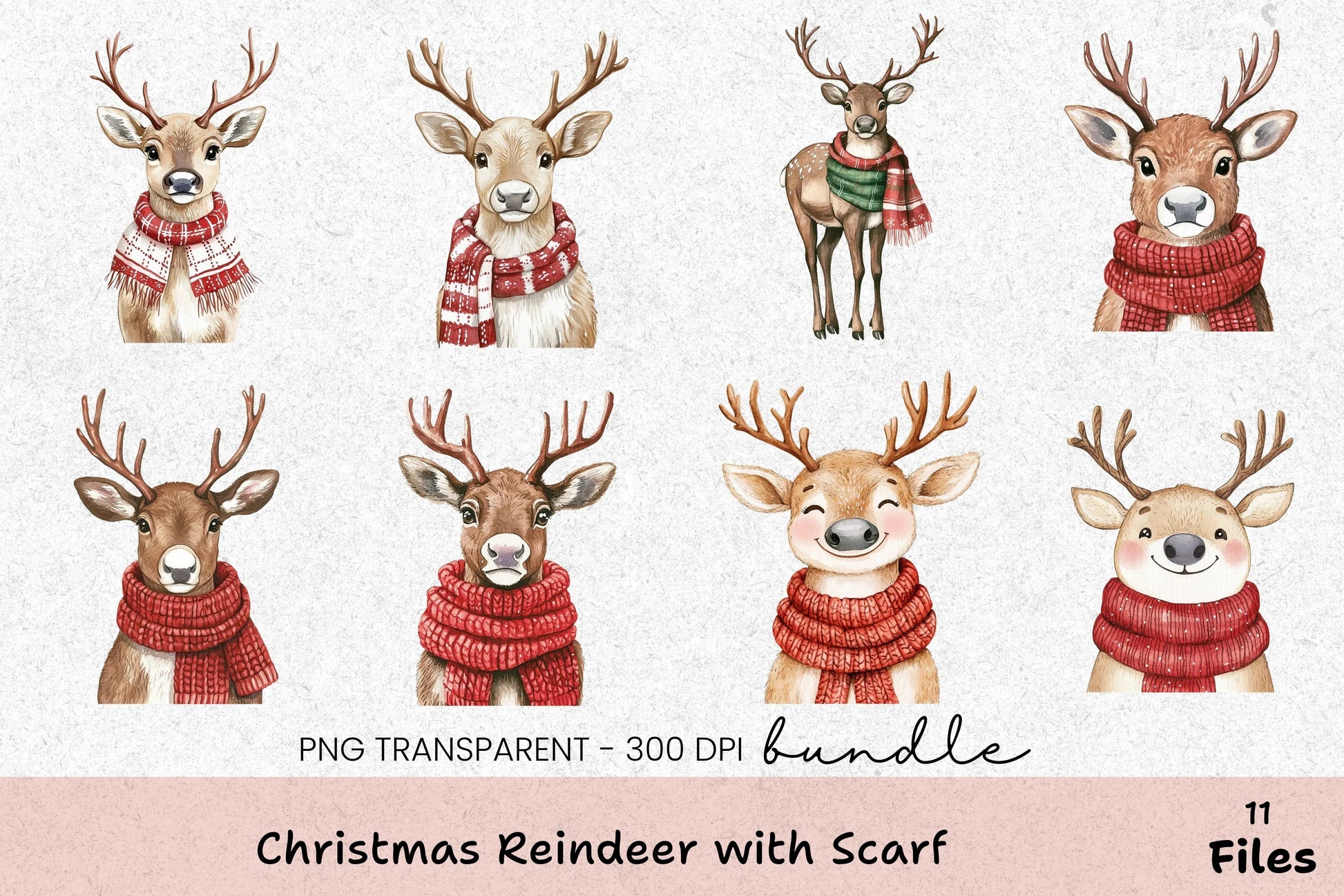 Christmas Reindeer with Scarf Clipart Bundle - CraftNest - Digital Crafting and Art