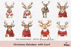 Christmas Reindeer with Scarf Clipart Bundle - CraftNest - Digital Crafting and Art