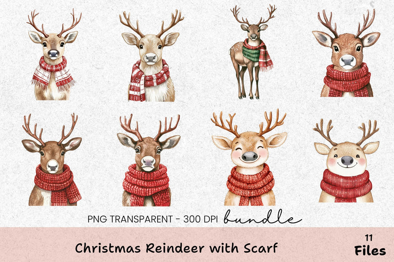 Christmas Reindeer with Scarf Clipart Bundle - CraftNest - Digital Crafting and Art