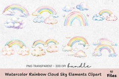 Rainbow Cloud Sky Elements Clipart Bundle - CraftNest - Digital Crafting and Art