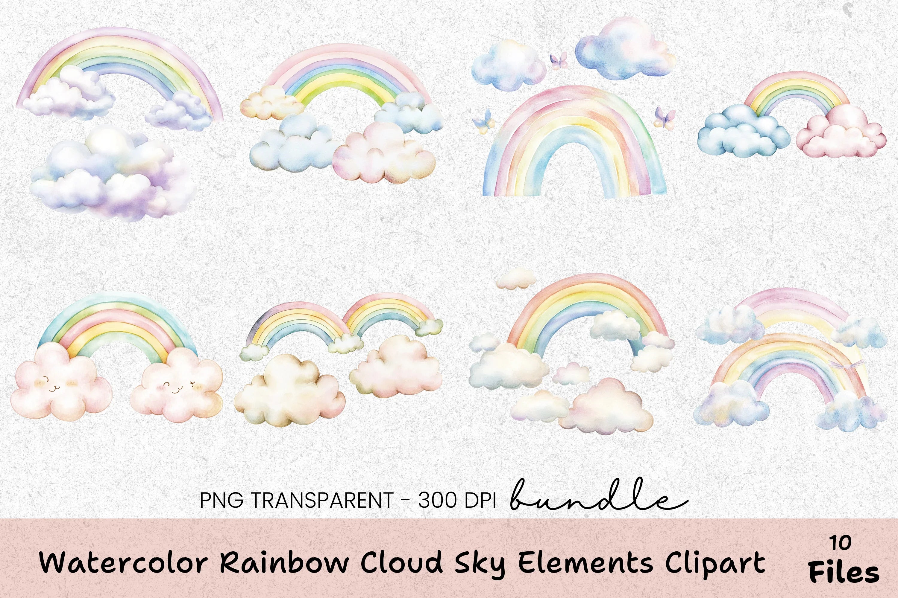 Rainbow Cloud Sky Elements Clipart Bundle - CraftNest - Digital Crafting and Art