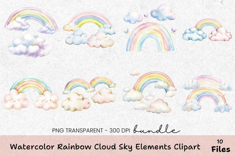 Rainbow Cloud Sky Elements Clipart Bundle - CraftNest - Digital Crafting and Art