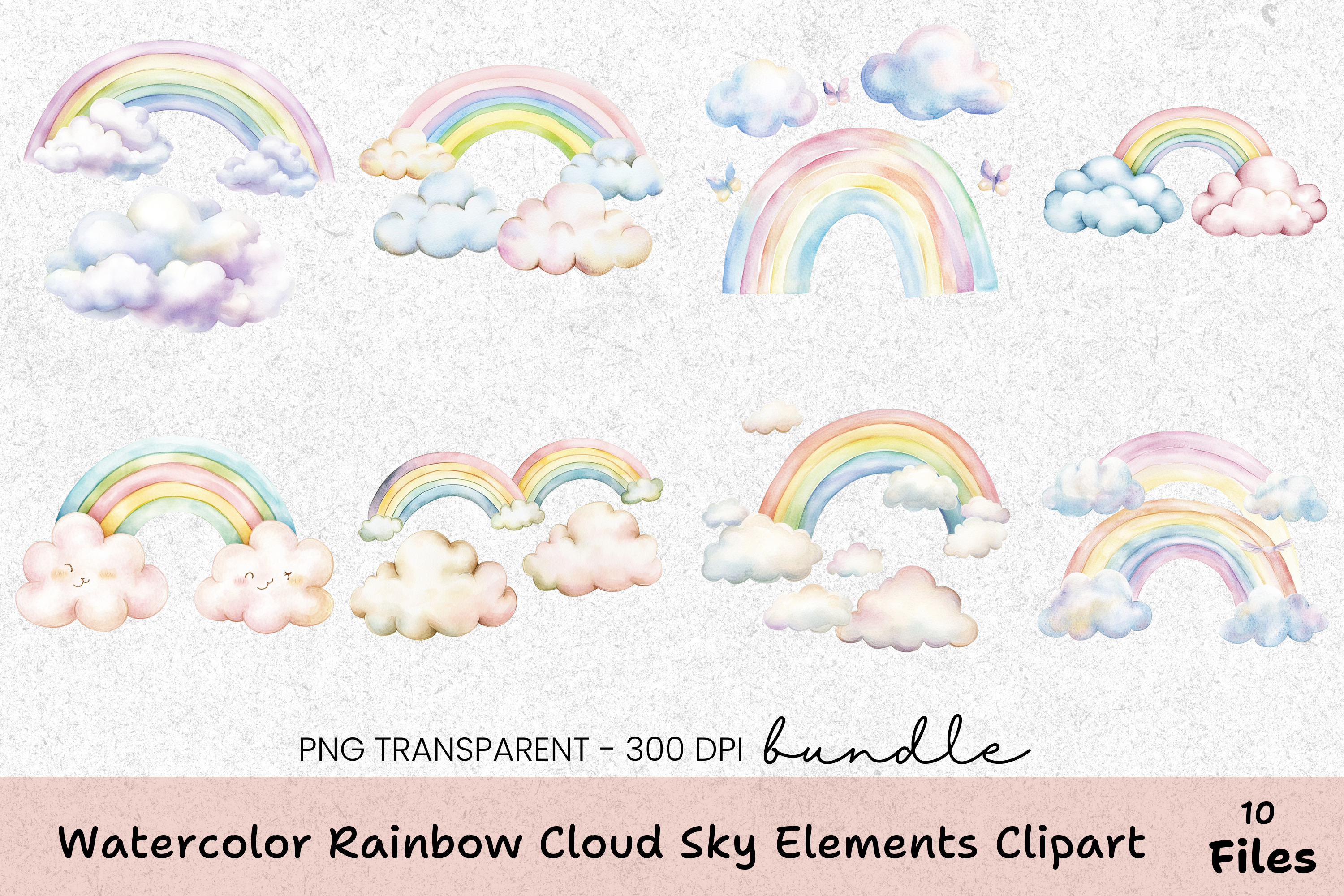 Rainbow Cloud Sky Elements Clipart Bundle
