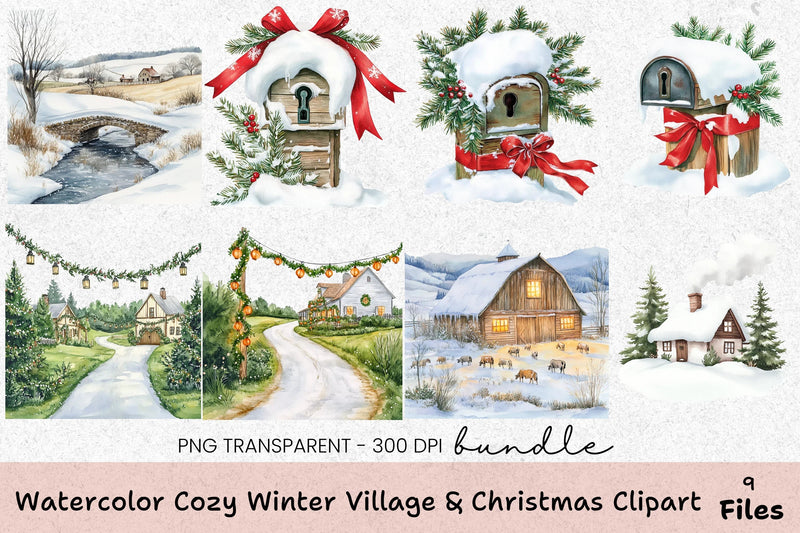 Cozy Winter Village & Christmas Clipart Bundle - CraftNest - Digital Crafting and Art