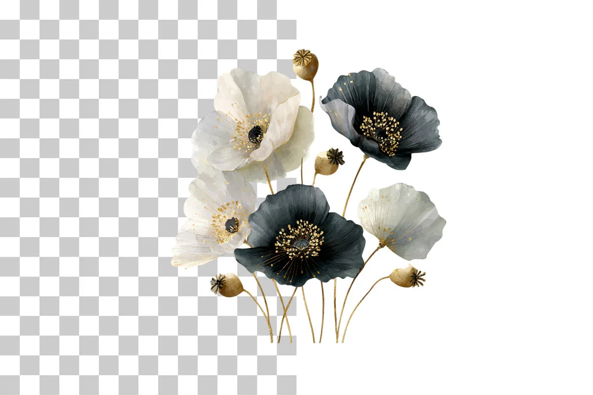 Elegant Black and Gold Floral Clipart Bundle - CraftNest - Digital Crafting and Art