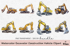 Excavator Construction Vehicle Clipart Bundle - CraftNest - Digital Crafting and Art