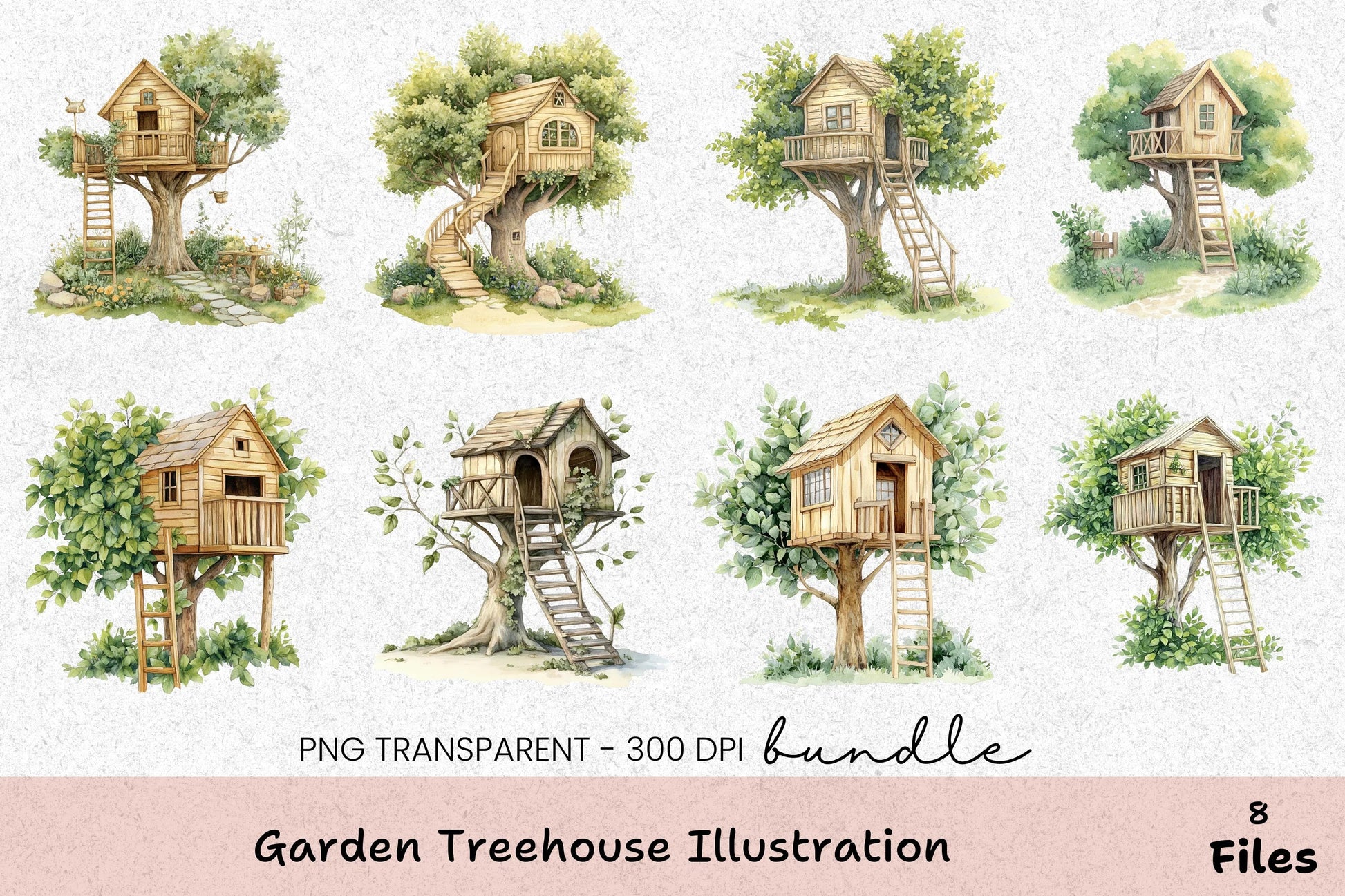 Garden Treehouse Illustration Clipart Bundle - CraftNest - Digital Crafting and Art
