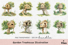 Garden Treehouse Illustration Clipart Bundle - CraftNest - Digital Crafting and Art