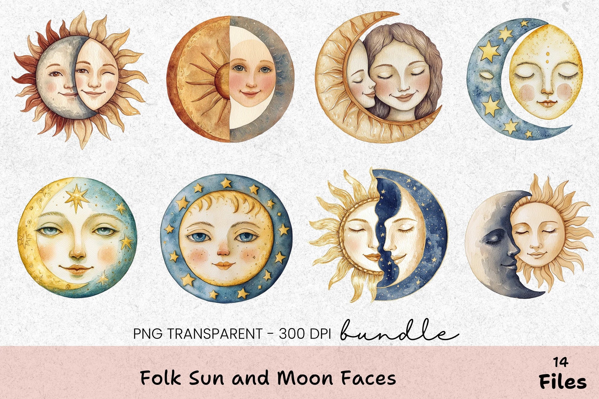 Folk Sun and Moon Faces Clipart Bundle - CraftNest - Digital Crafting and Art
