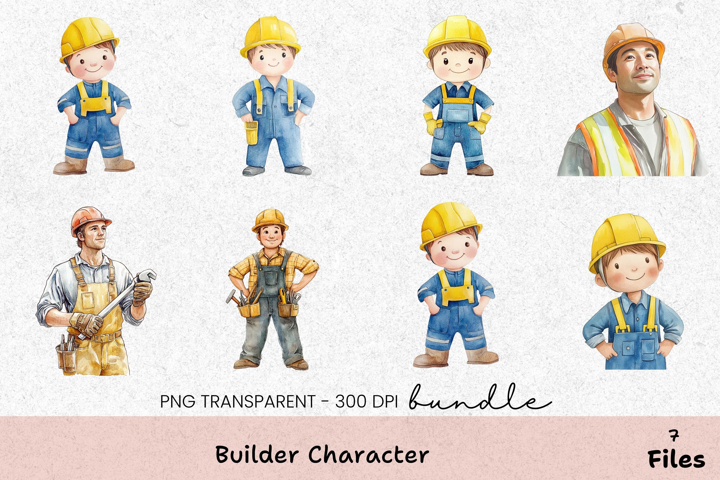Builder Character Clipart Bundle - CraftNest - Digital Crafting and Art